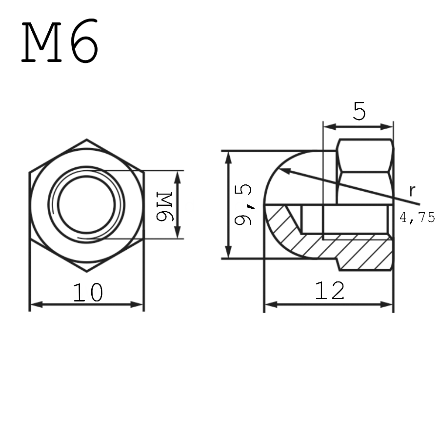 Hutmutter Edelstahl M6